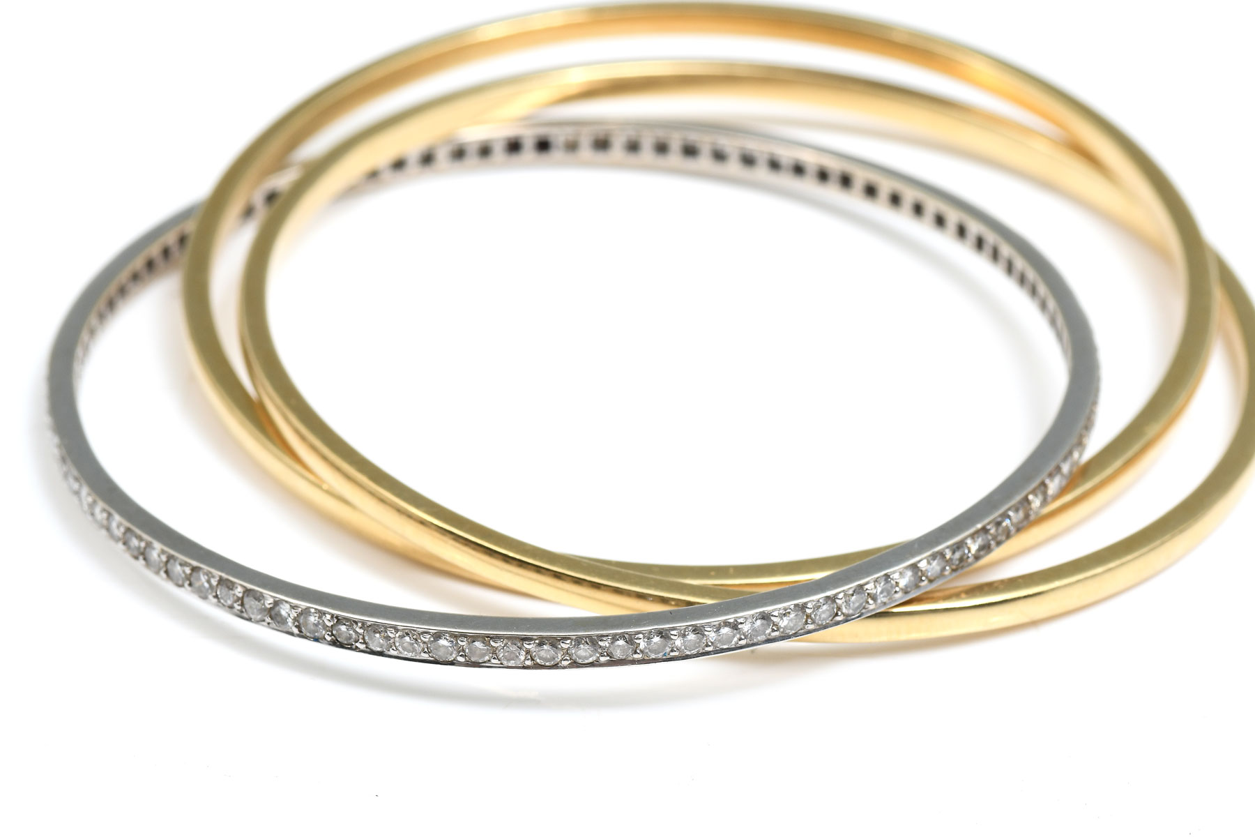 Appraisal: ITALIAN TONE CARTIER STYLE TRINITY BANGLES WITH DIAMONDS K yellow