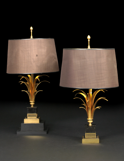 Appraisal: Pair of Polished and Gilt-Brass Table Lamps of neoclassical inspiration