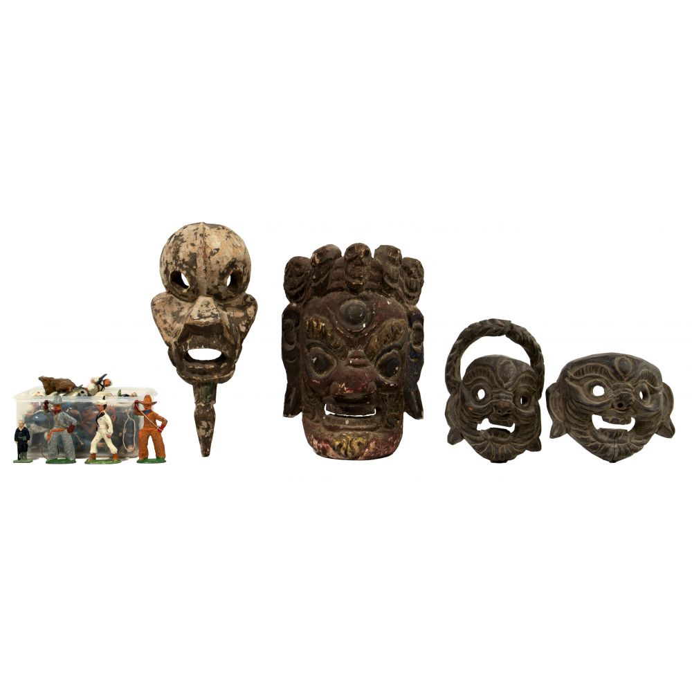 Appraisal: ASIAN TRIBAL CARVED WOOD MASK ASSORTMENT items including a face