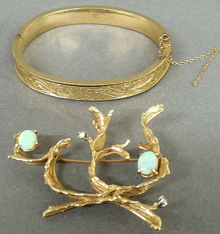 Appraisal: - Ladies branch-form brooch unmarked gold with opal diamond accents