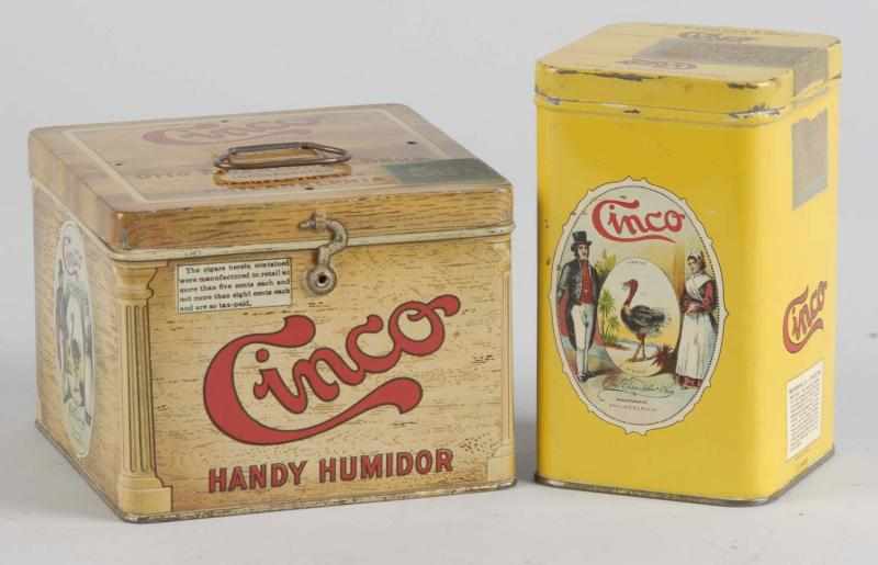 Appraisal: Lot of Cinco Cigar Tins Description The yellow tin has