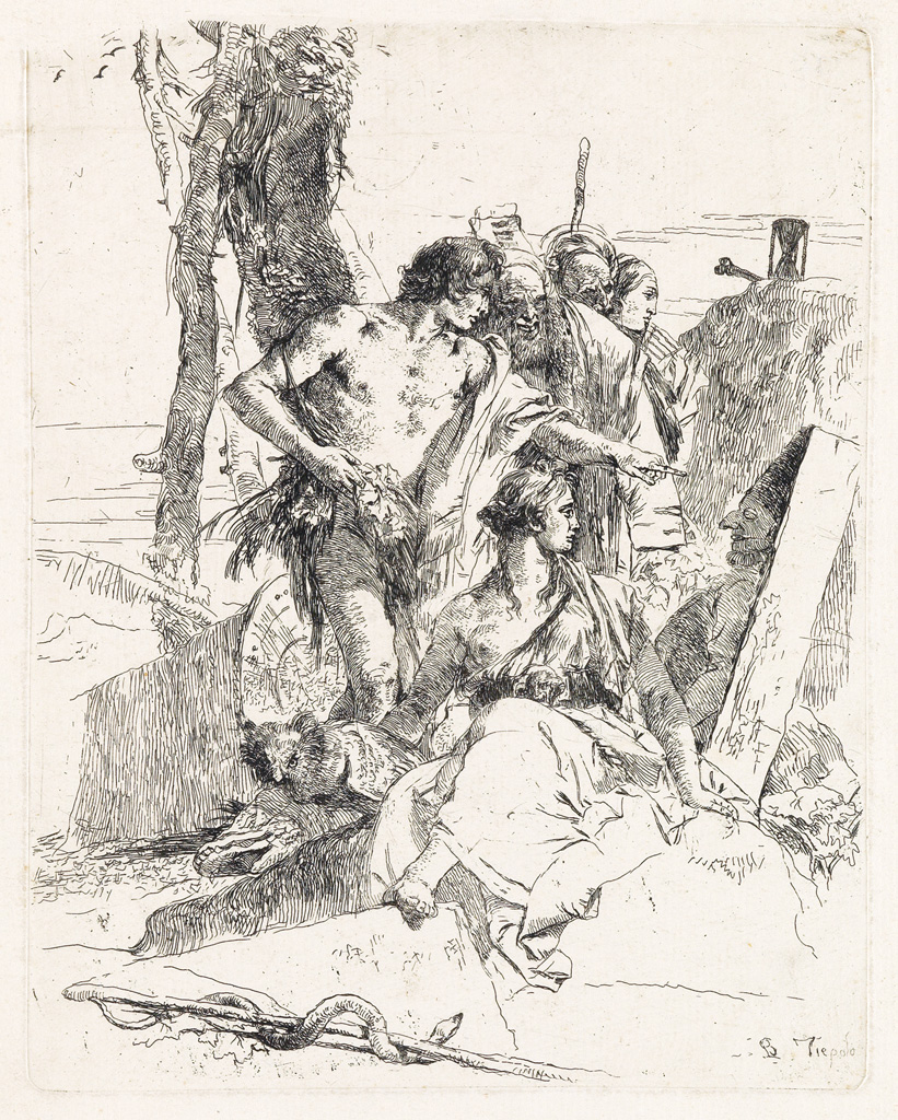 Appraisal: GIOVANNI B TIEPOLO La Scoperta della tomba di Pulcinella Etching