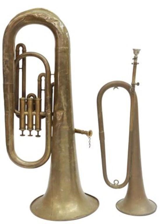 Appraisal: lot of French brass horn instruments including horn marked A