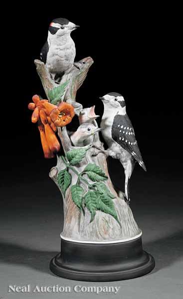 Appraisal: A Boehm Porcelain Downy Woodpeckers Figural Group no stamped signed