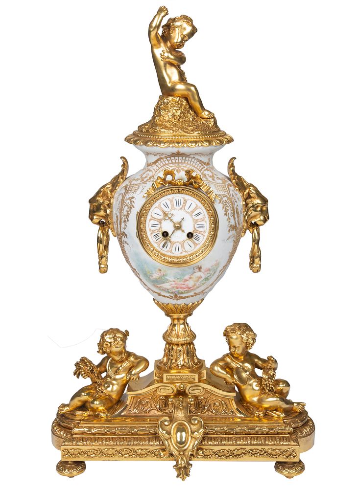 Appraisal: A FRENCH SEVRES STYLE ORMOLU-MOUNTED PORCELAIN MANTLE CLOCK LATE TH