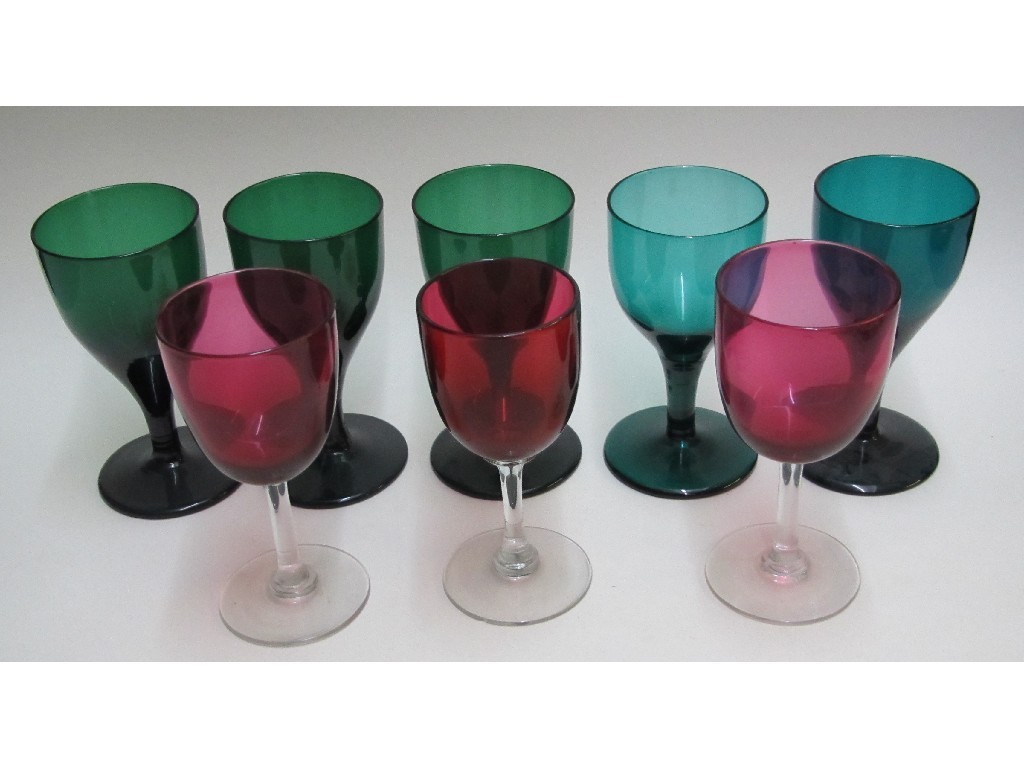 Appraisal: Five Georgian green wine glasses nine Victorian green glass rommers