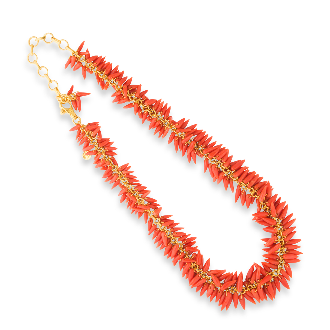 Appraisal: A CORAL AND TWENTY-TWO KARAT GOLD NECKLACE A coral and