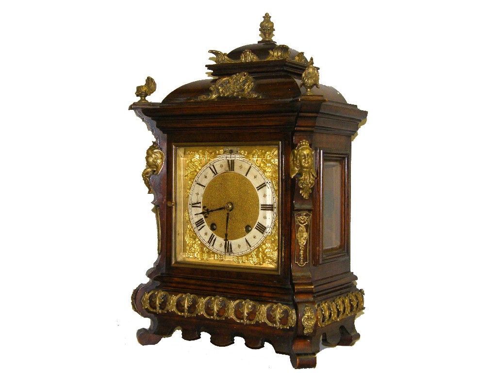 Appraisal: Walnut and brass mounted quarter strike ting tang mantel clock