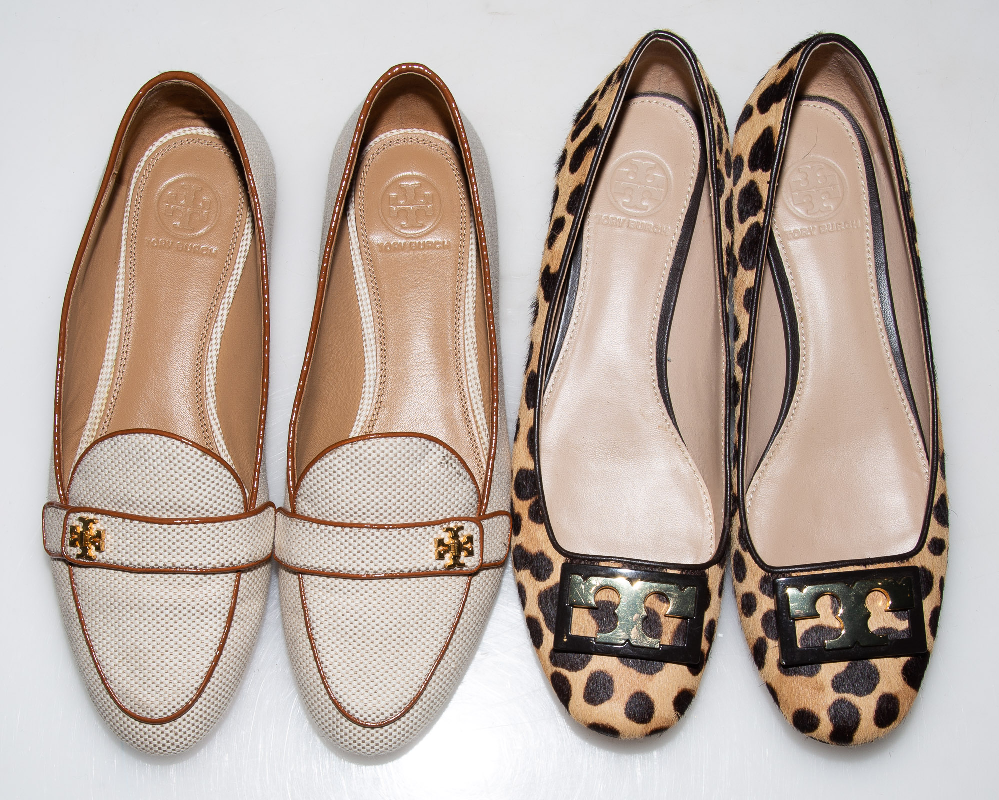 Appraisal: TWO PAIRS TORY BURCH LOAFERS both size including leopard print