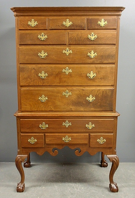 Appraisal: - Philadelphia Chippendale walnut highboy c the base of a