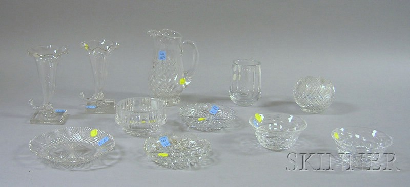 Appraisal: Nine Colorless Cut Glass Items and Two Blown Cornucopia Vases