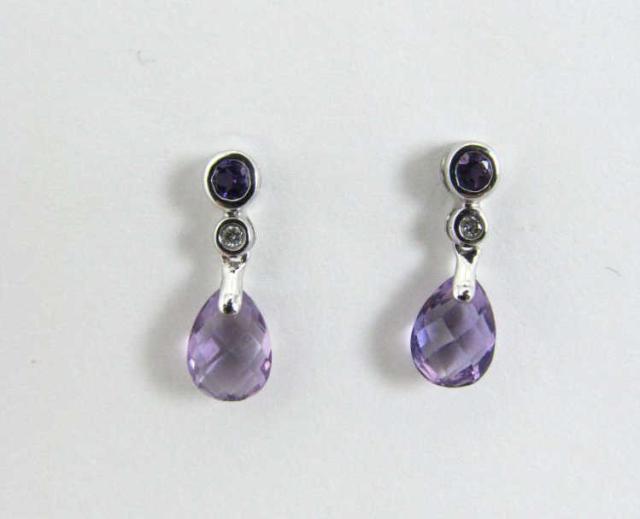 Appraisal: K White Gold teardrop amethyst earrings with one accent pave