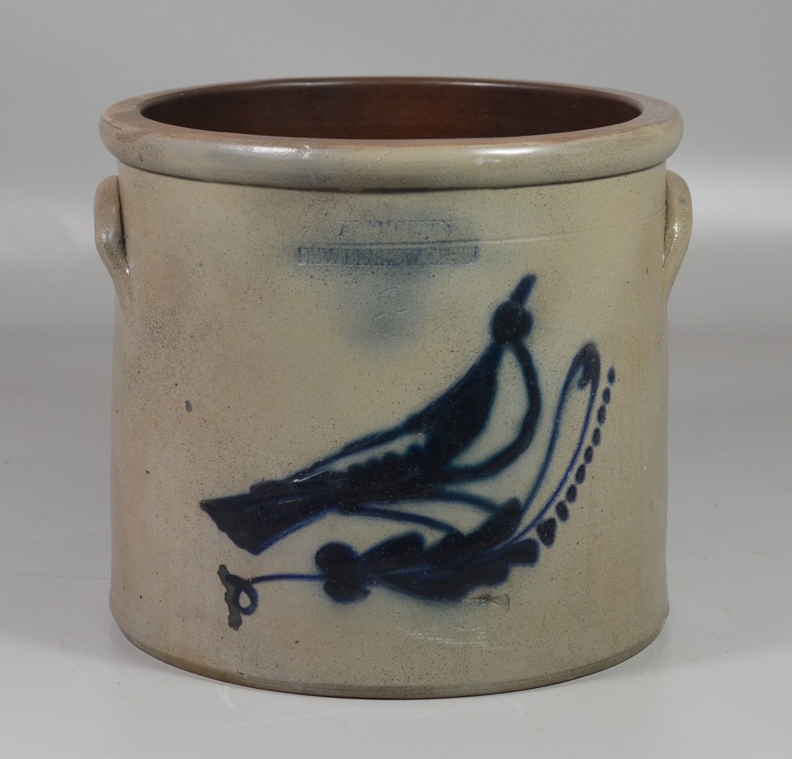 Appraisal: gallon blue bird decorated stoneware crock Adam Green New Brunswick