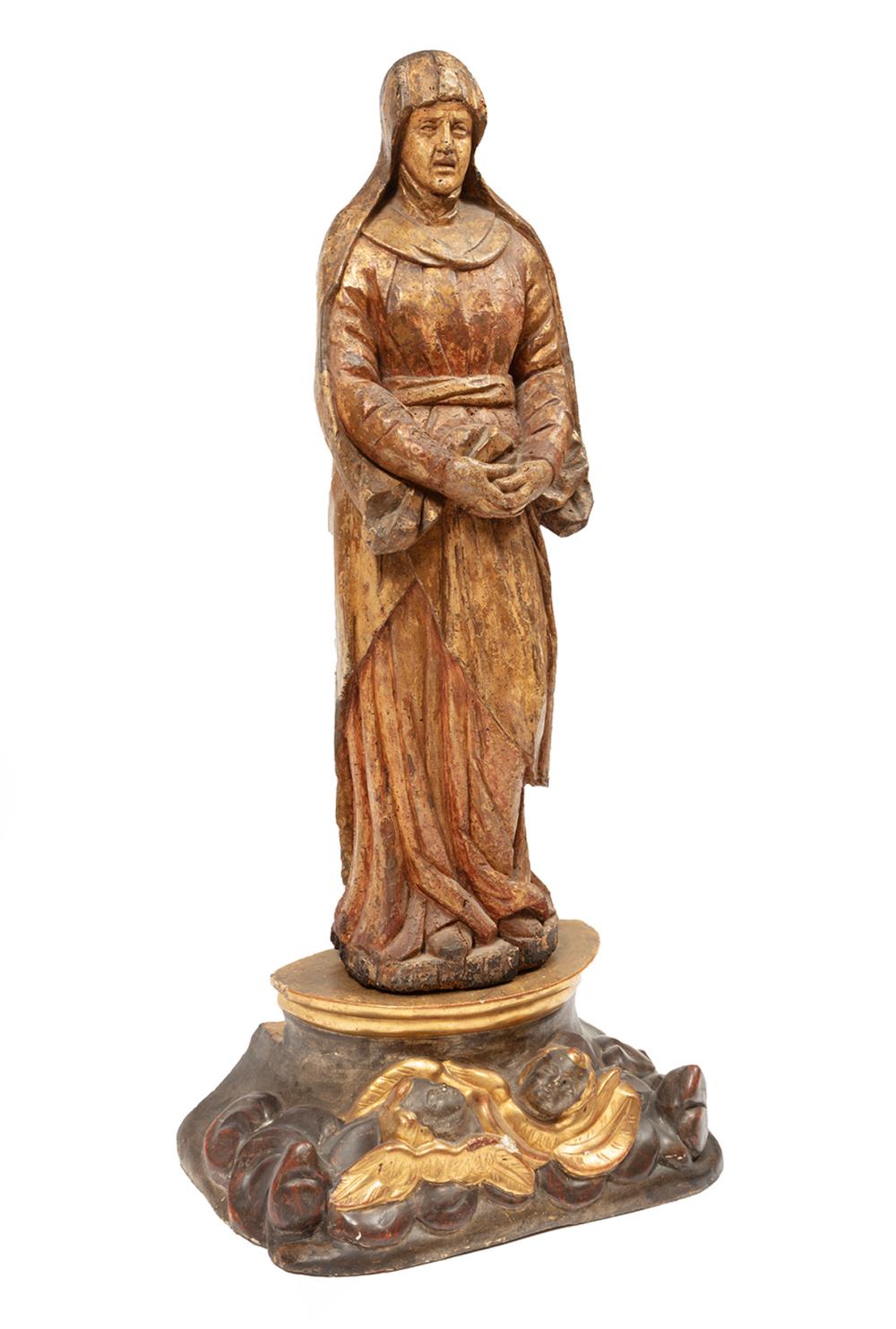 Appraisal: Continental Carved and Polychromed Figure of a Saint th c