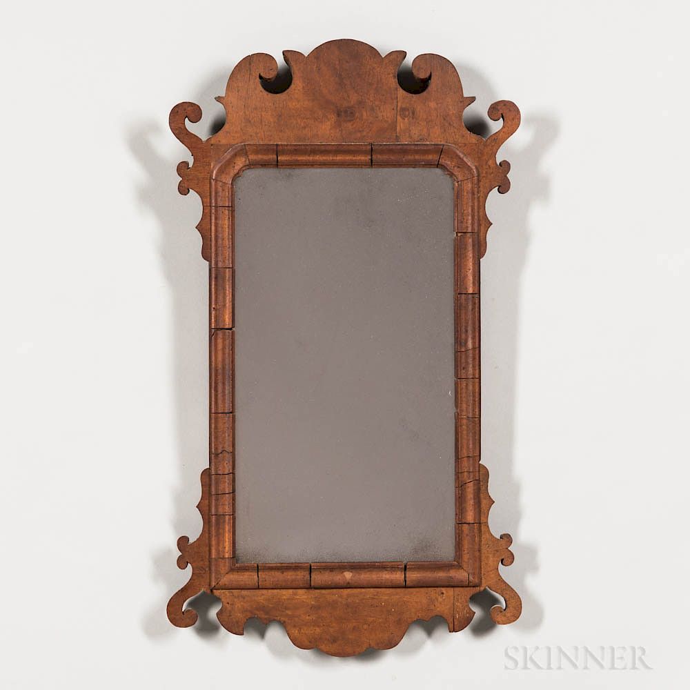 Appraisal: Mahogany Veneer Scroll Frame Mirror Mahogany Veneer Scroll Frame Mirror