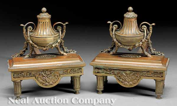 Appraisal: A Pair of French Bronze Chenets late th c each