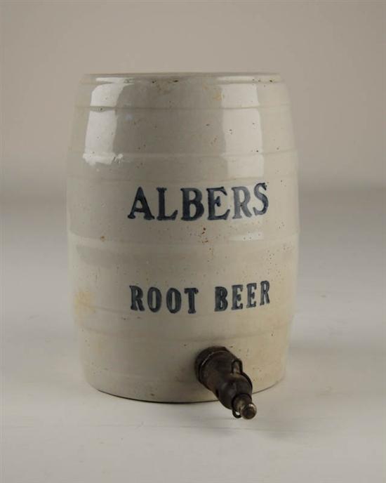 Appraisal: An Albers Root Beer Stoneware Dispenser tap still attached blue