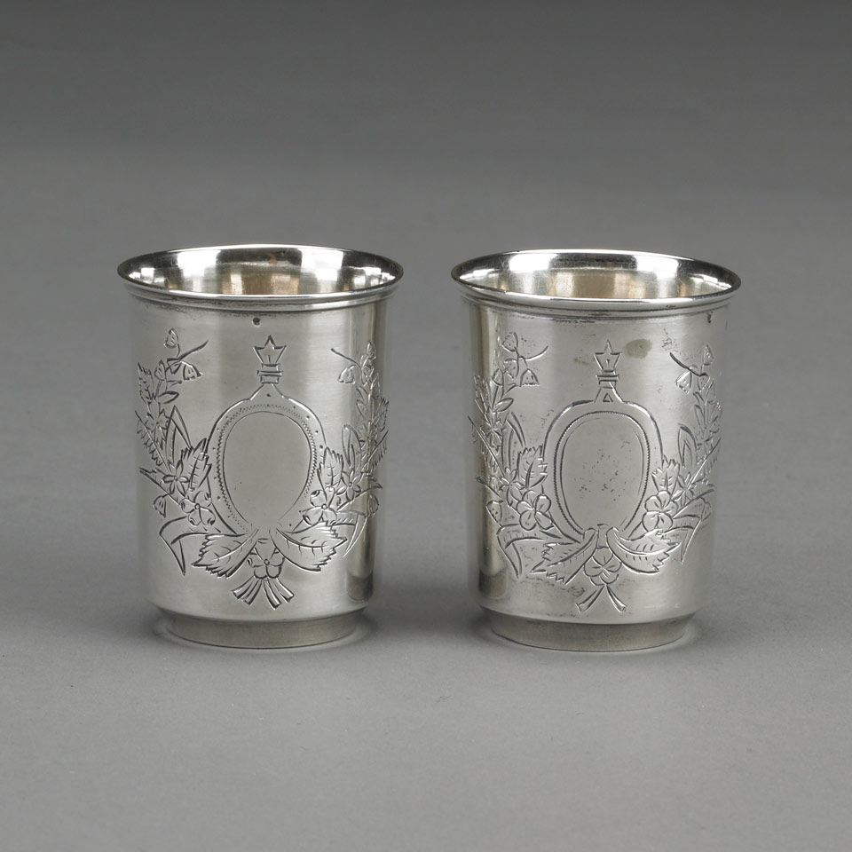 Appraisal: Pair of Russian Silver Beakers Moscow maker s marks cyrillic