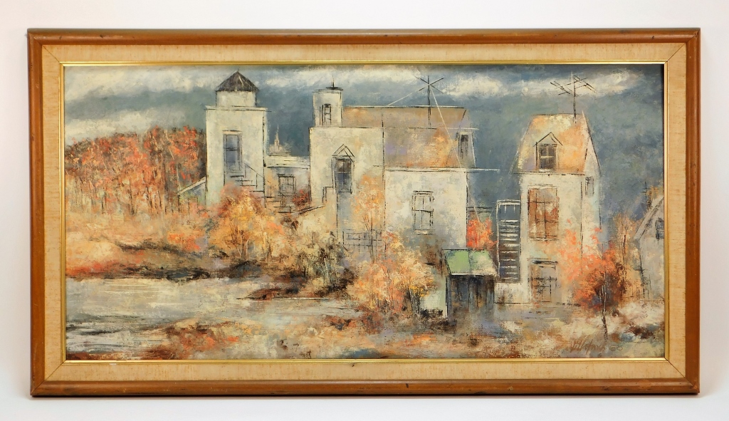 Appraisal: LEO VILLAFANA MODERN URBAN LANDSCAPE PAINTING United States th CenturyDepicts