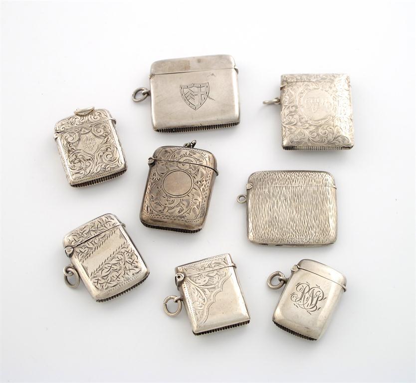 Appraisal: A collection of eight silver vesta cases