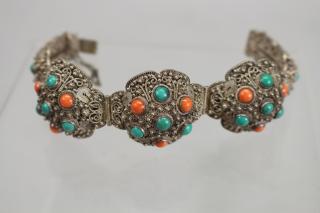 Appraisal: Green Orange Stone Silver Bracelet Green Orange Stone Silver Bracelet