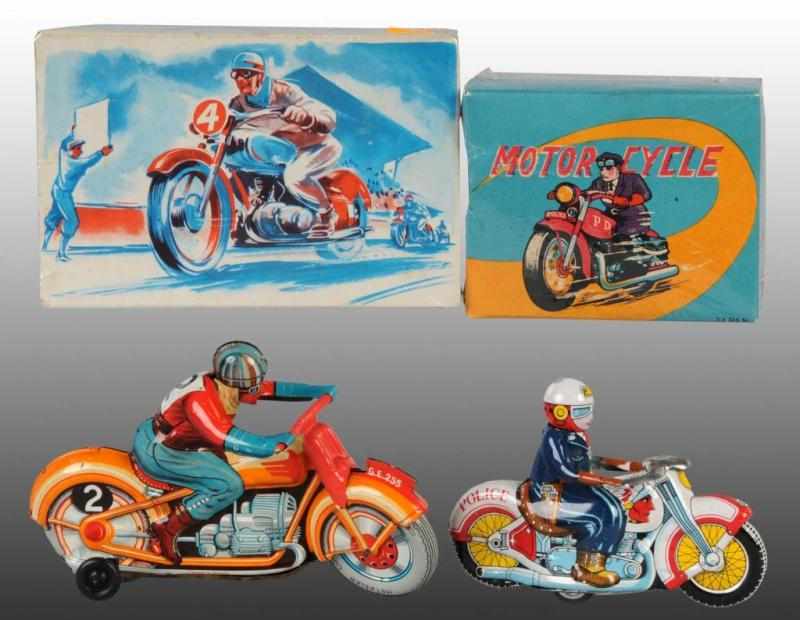 Appraisal: Lot of Tin Litho Motorcycle Toys Description Working Includes one