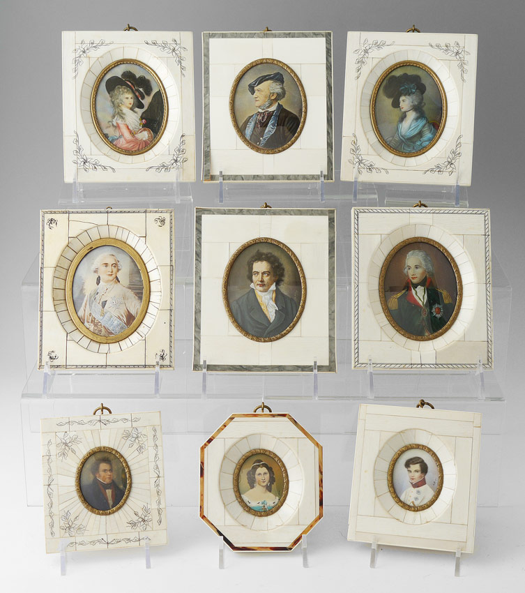 Appraisal: COLLECTION OF MINIATURES IN IVORY FRAMES Collection of painted miniature