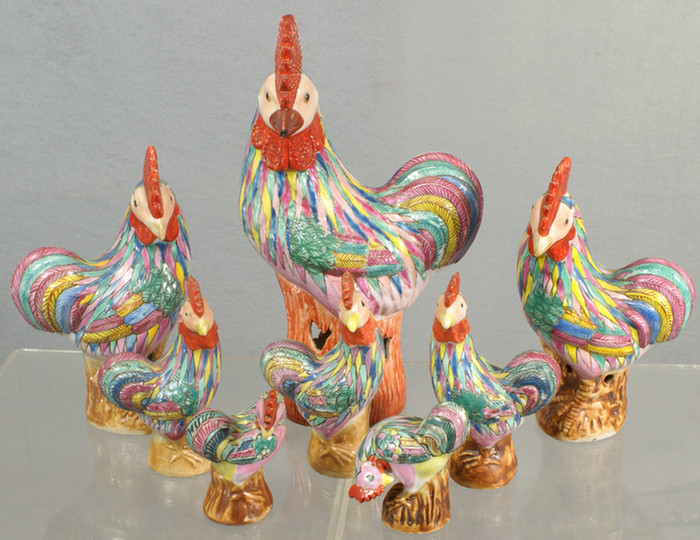 Appraisal: Chinese export porcelain Famille Rose lot of roosters to include