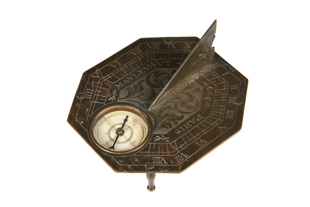 Appraisal: MINIATURE FRENCH SUNDIAL - th c Bronze Butterfield Style Pocket