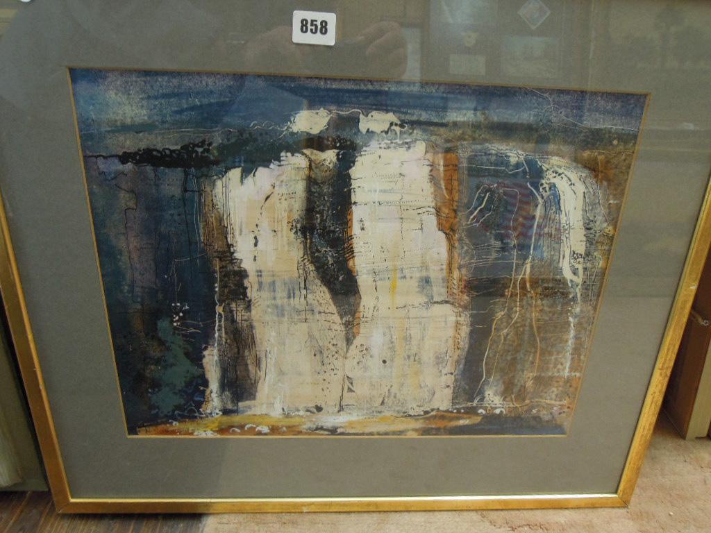 Appraisal: A mixed media abstract study of a cliff face with