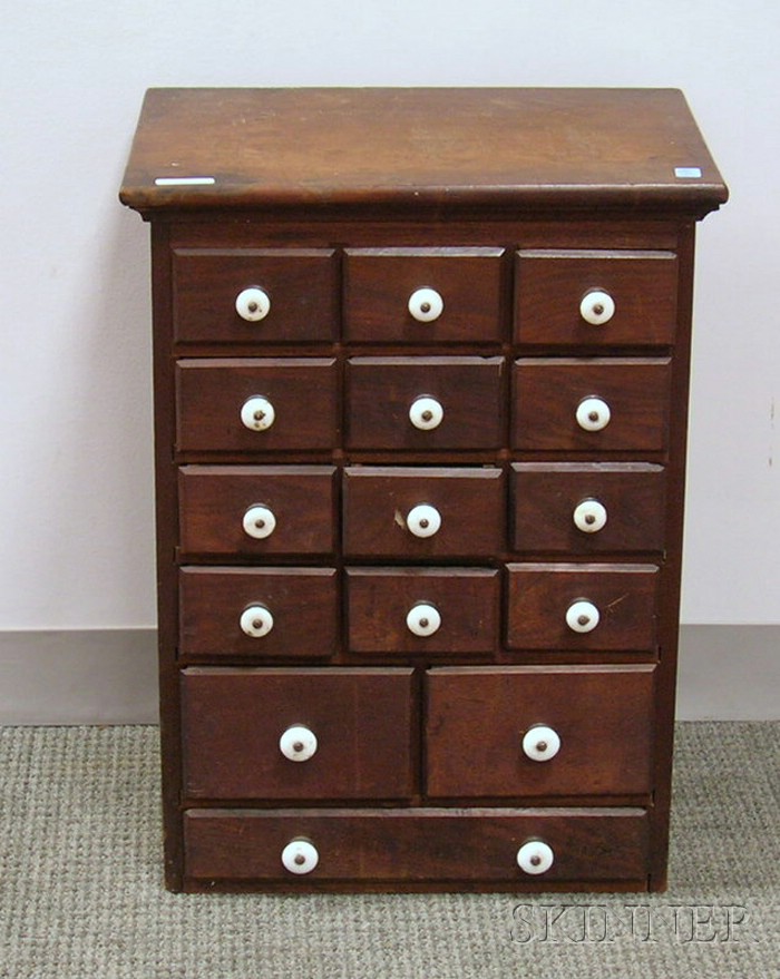 Appraisal: Small Walnut Fifteen-Drawer Spice Cabinet ht wd in