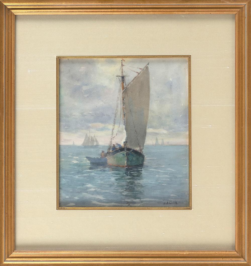 Appraisal: JOHN ALFRED COOK MASSACHUSETTS - A DORY DRAWN ALONGSIDE A