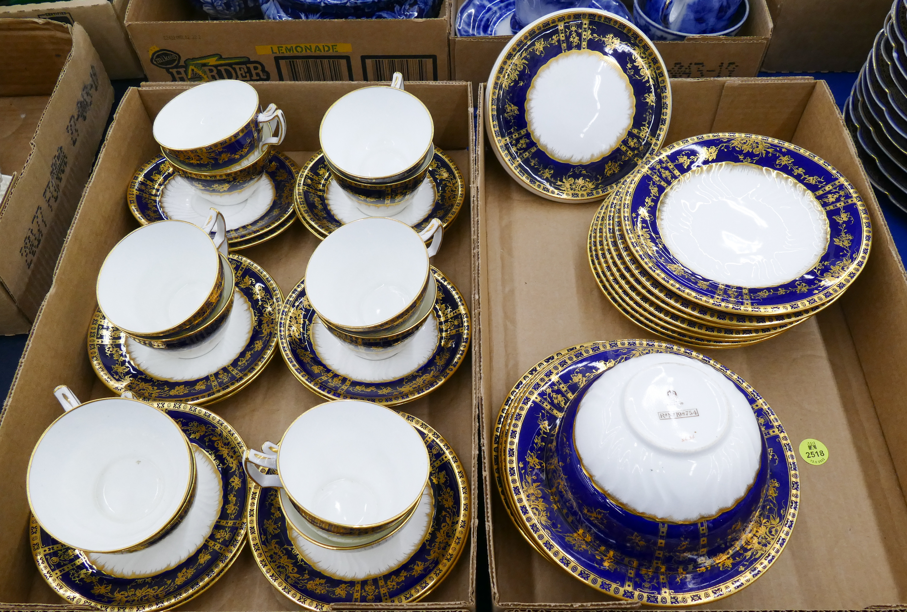 Appraisal: Boxes Antique Wedgwood Gilt Cobalt Porcelain Dishes- pc