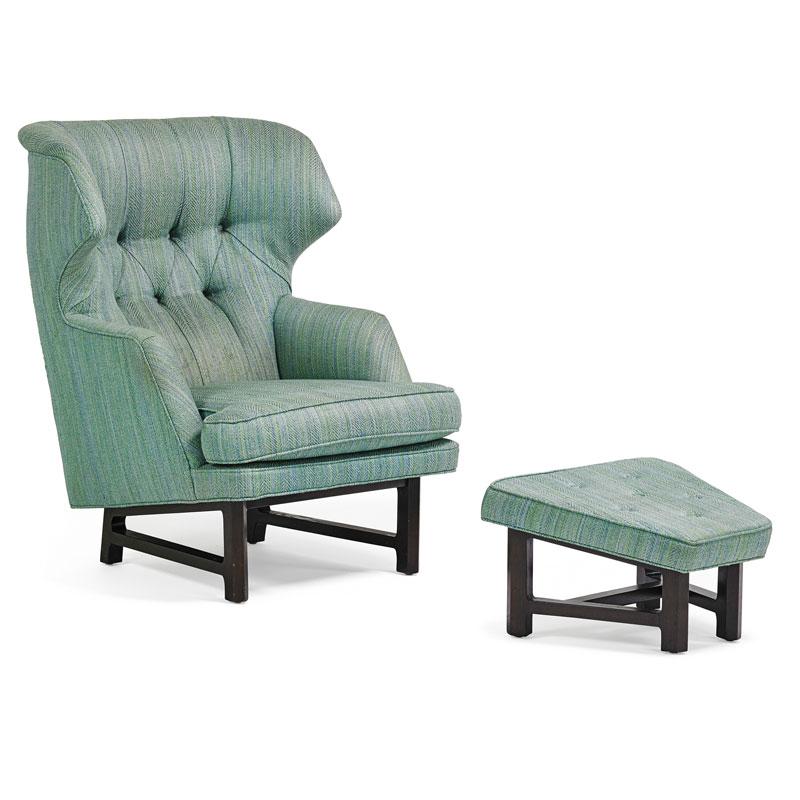 Appraisal: EDWARD WORMLEY DUNBAR Lounge chair and ottoman Condition Report Frames