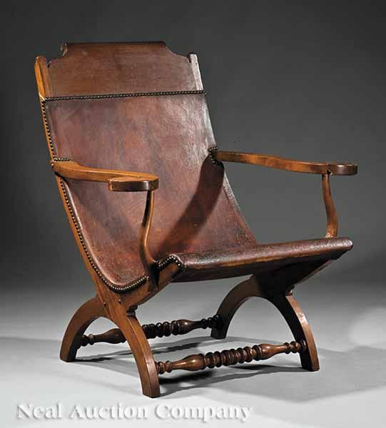 Appraisal: A Louisiana Walnut Campeche Chair early th c the shaped