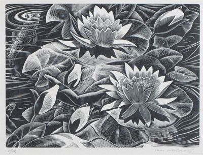 Appraisal: Iain Macnab - Water lilies Signed and numbered Wood engraving