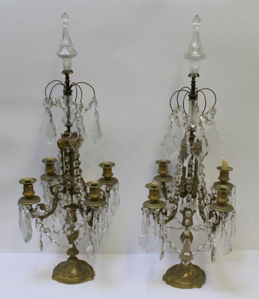 Appraisal: Pair of Large th C Gilt Metal Crystal Girondelles Nice