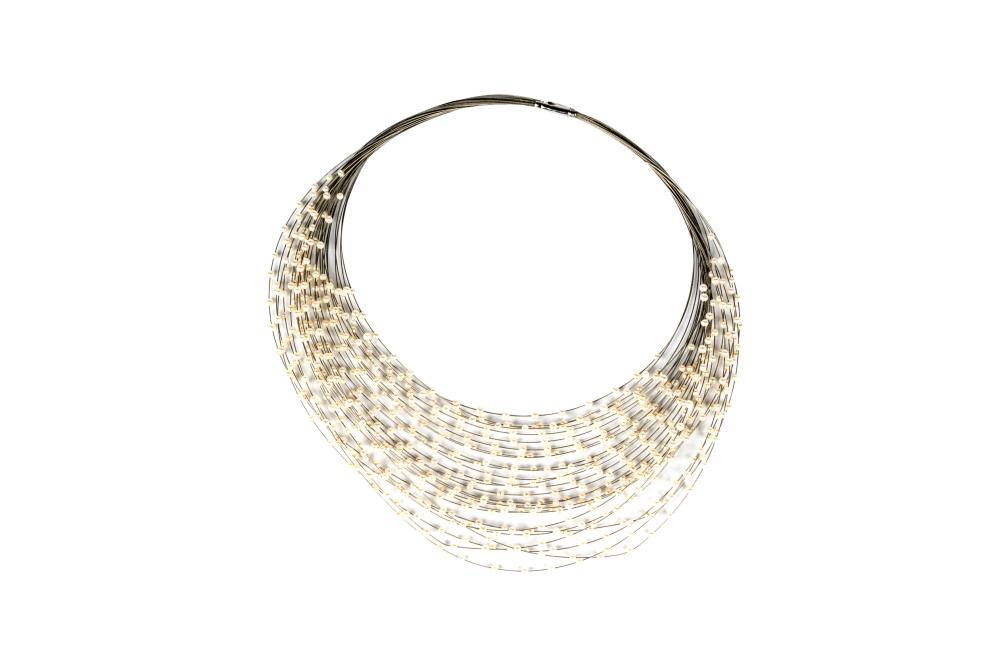 Appraisal: STAINLESS STEEL SEED PEARL BIB NECKLACEthe -strand bib-necklace containing spherical