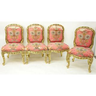 Appraisal: Set of Four Carved Giltwood Louis XV Style Side Chairs