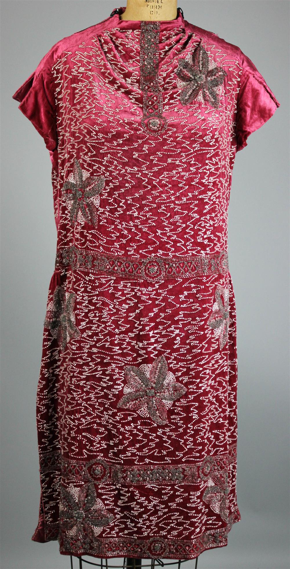 Appraisal: 'S RED VELVET BEADED DRESS the red velvet dress has