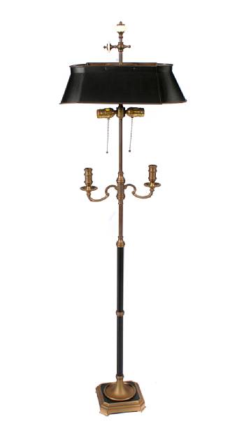 Appraisal: An Empire style patinated bronze and tole floor lamp height