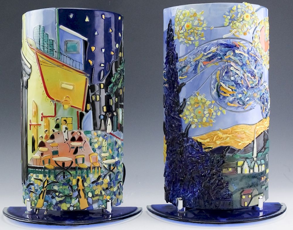 Appraisal: Pr Signed Murano Mosaic Art Glass Van Gogh Lamp Pair