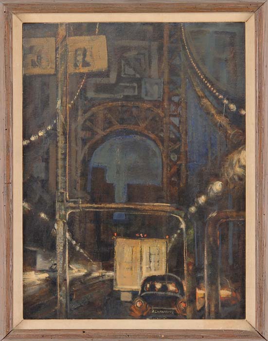 Appraisal: J CANNARIATO American th Century CITY NOCTURNE Oil on board