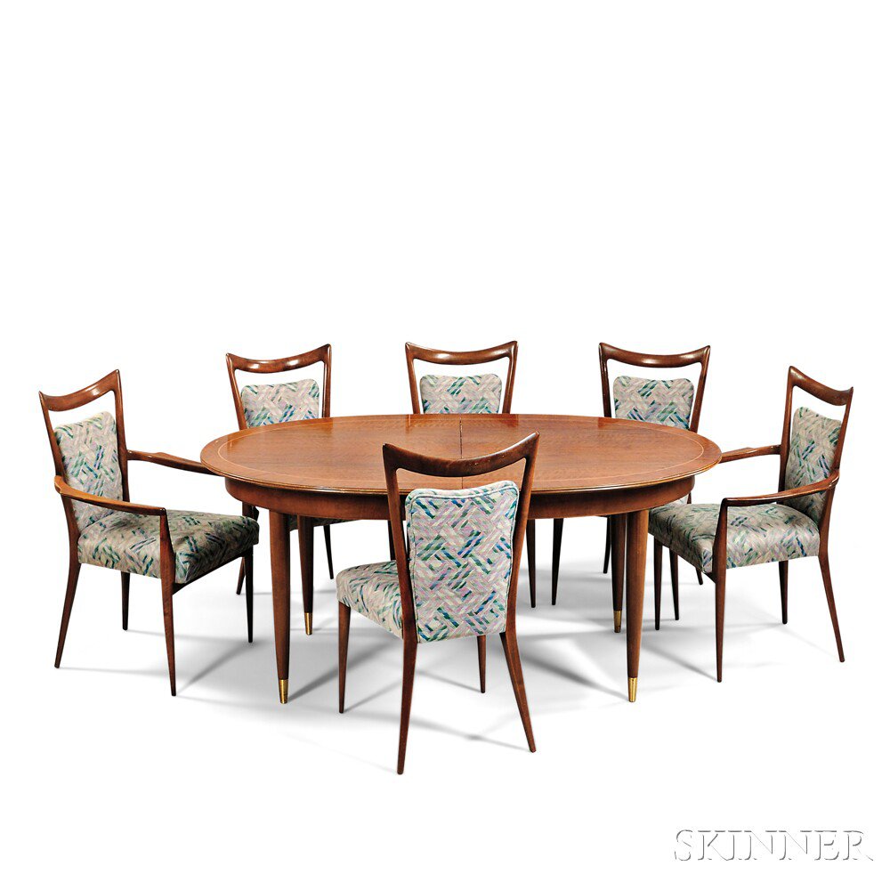 Appraisal: Melchiorre Bega - Dining Chairs and a Table Walnut upholstery