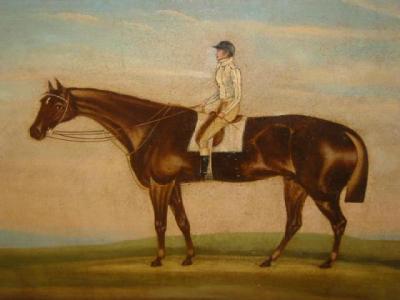 Appraisal: ENGLISH SCHOOL Portrait of a Racehorse with Jockey Up unsigned