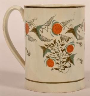 Appraisal: Leeds Soft Paste Strawberry Pattern Tankard Leeds Soft Paste China