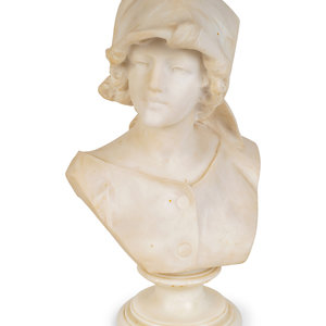 Appraisal: A French Carved Alabaster Bust of Young Breton Girl TH