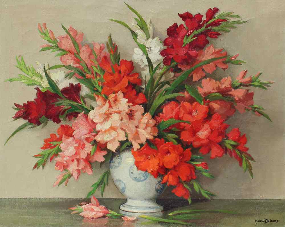 Appraisal: DECAMPS Maurice French - ''Gladiolas in a Vase'' Floral Still