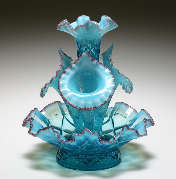 Appraisal: Northwood blue piece epergne with red frit edge and extra