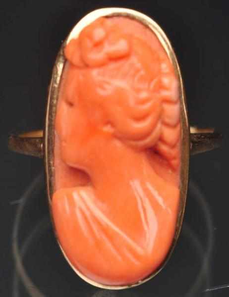 Appraisal: K Y Gold Pink Coral Cameo Ring Weight grams dwt